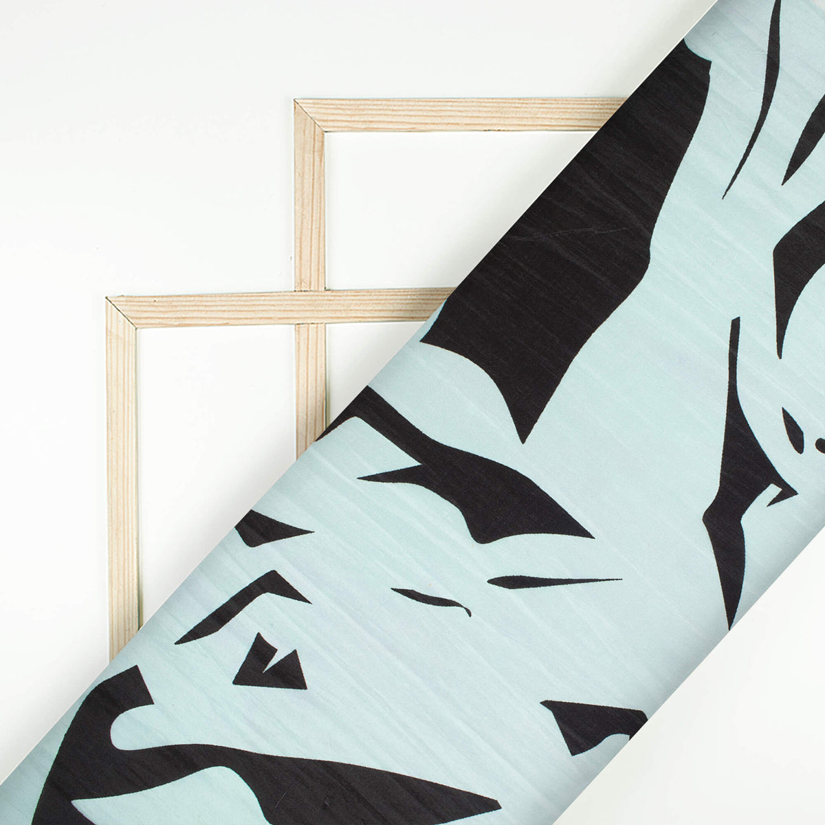 Pale Blue And Black Abstract Pattern Digital Print Viscose Uppada Silk Fabric
