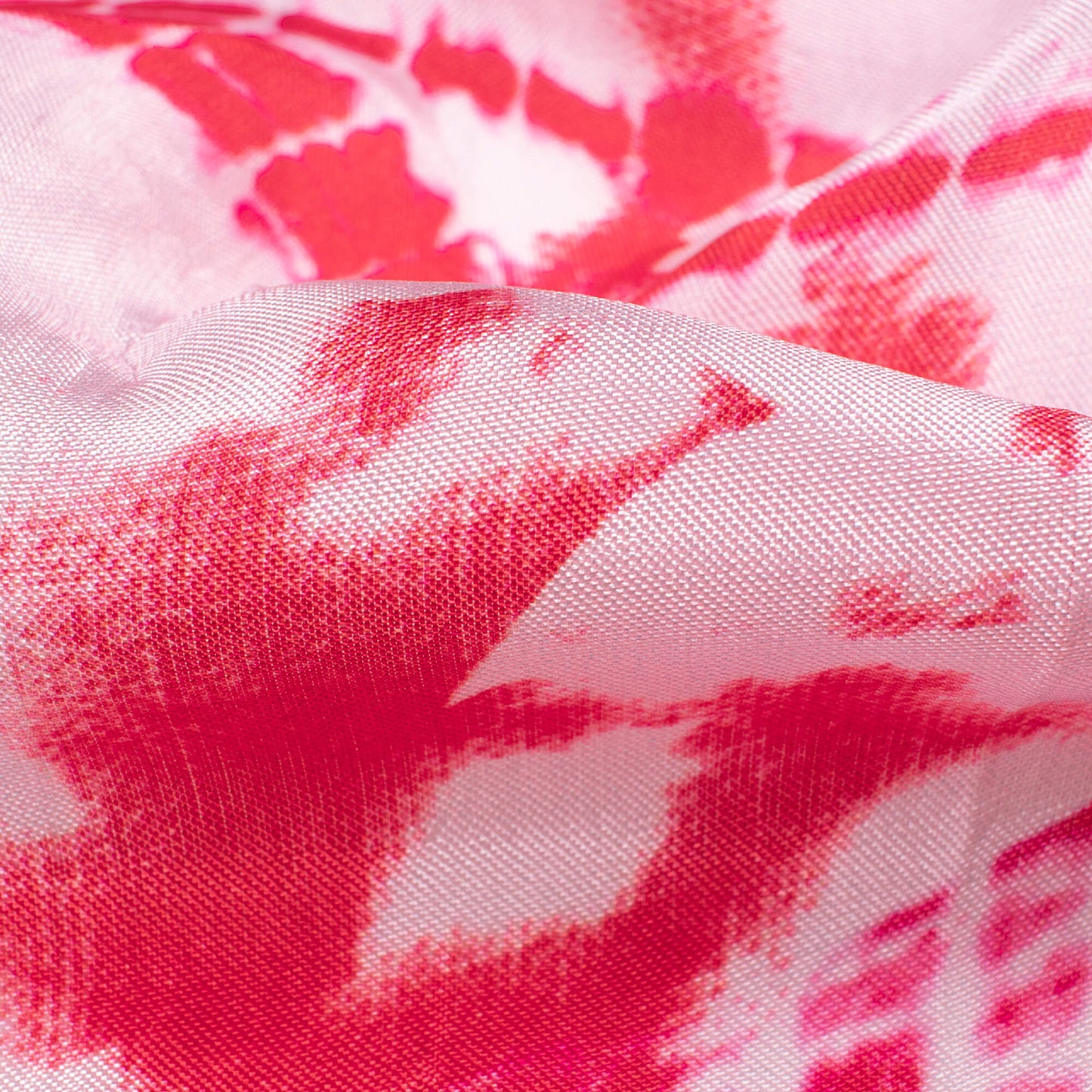 Pale Pink And Dark Red Shibori Pattern Digital Print Viscose Uppada Silk Fabric
