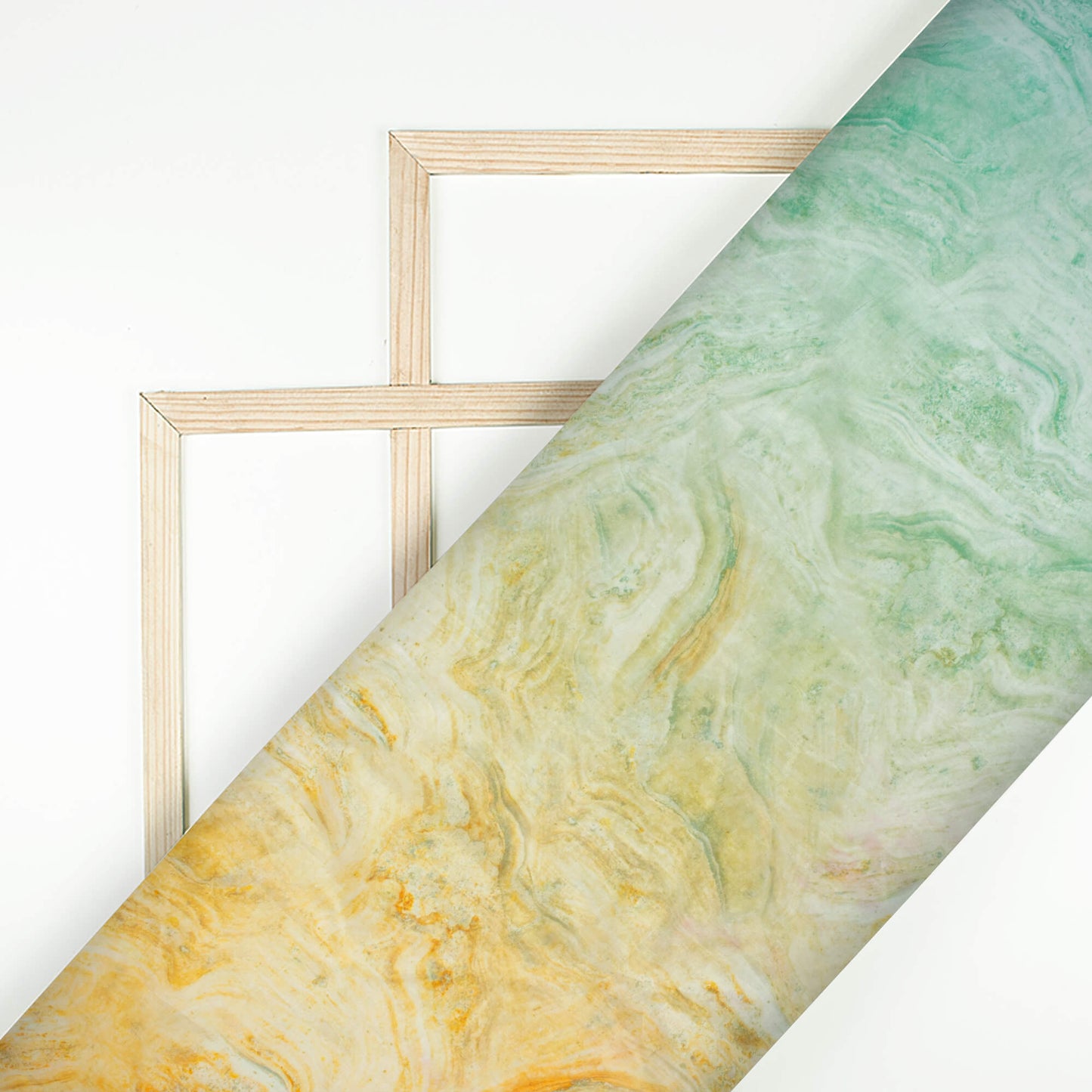 Viridian Green And Yellow Marble Pattern Digital Print Viscose Uppada Silk Fabric