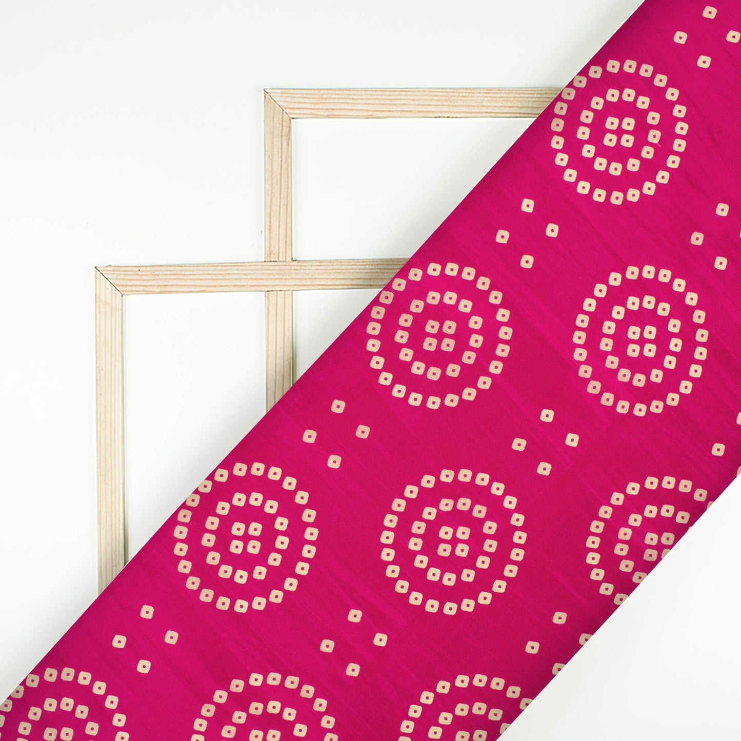 Magenta Pink And Cream Bandhani Pattern Digital Print Viscose Uppada Silk Fabric