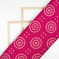 Magenta Pink And Cream Bandhanii Pattern Digital Print Viscose Uppada Silk Fabric