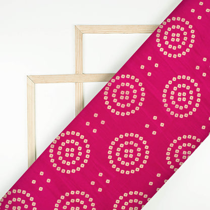 Magenta Pink And Cream Bandhanii Pattern Digital Print Viscose Uppada Silk Fabric