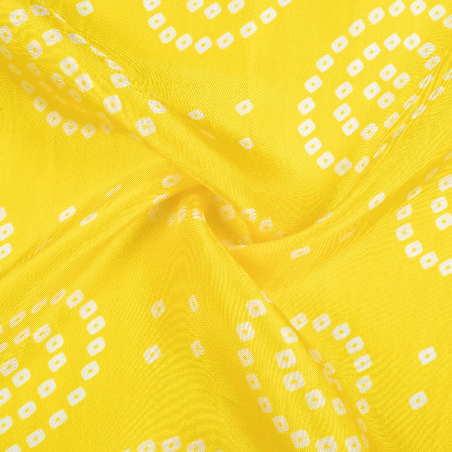 Bumblebee Yellow And White  Bandhani Pattern Digital Print Viscose Uppada Silk Fabric