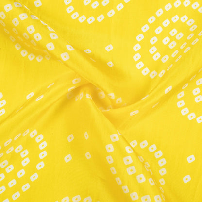 Bumblebee Yellow And White  Bandhanii Pattern Digital Print Viscose Uppada Silk Fabric