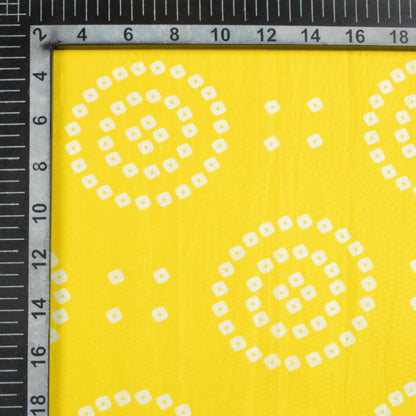 Bumblebee Yellow And White  Bandhanii Pattern Digital Print Viscose Uppada Silk Fabric