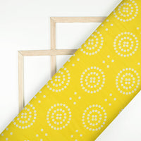 Bumblebee Yellow And White  Bandhanii Pattern Digital Print Viscose Uppada Silk Fabric