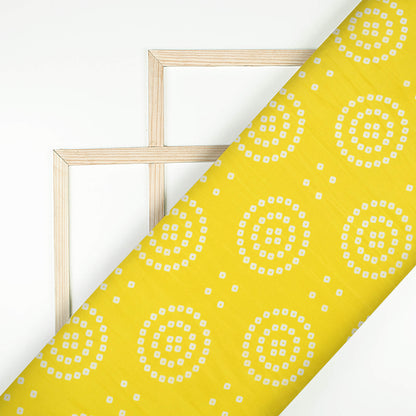 Bumblebee Yellow And White  Bandhanii Pattern Digital Print Viscose Uppada Silk Fabric