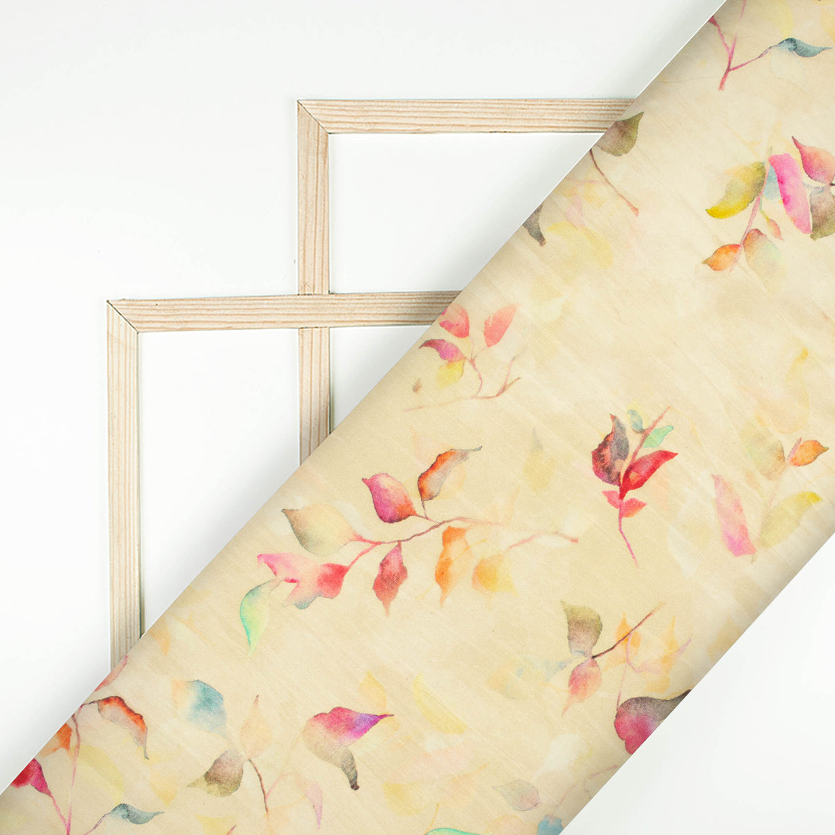 Pastel Yellow And Magenta Purple Leaf Pattern Digital Print Viscose Uppada Silk Fabric