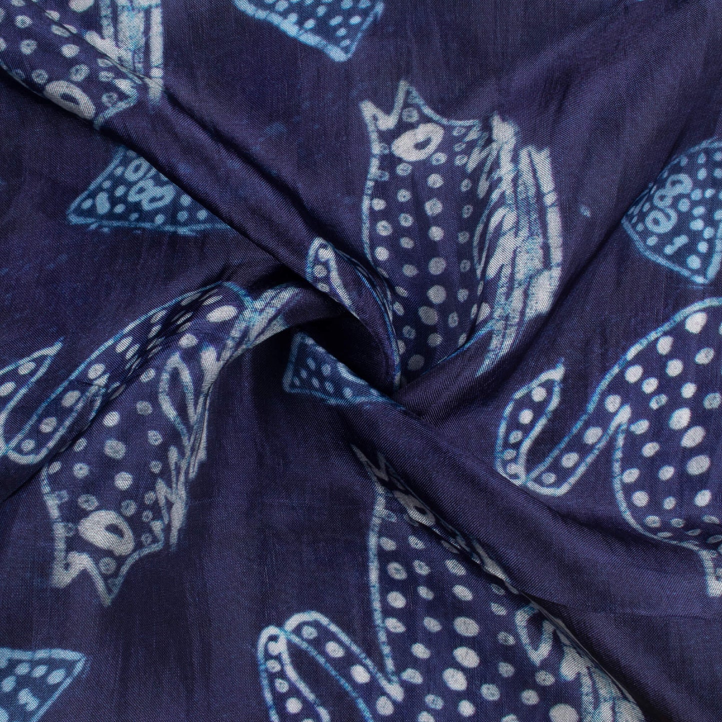 Navy Blue And White Quirky Pattern Digital Print Viscose Uppada Silk Fabric