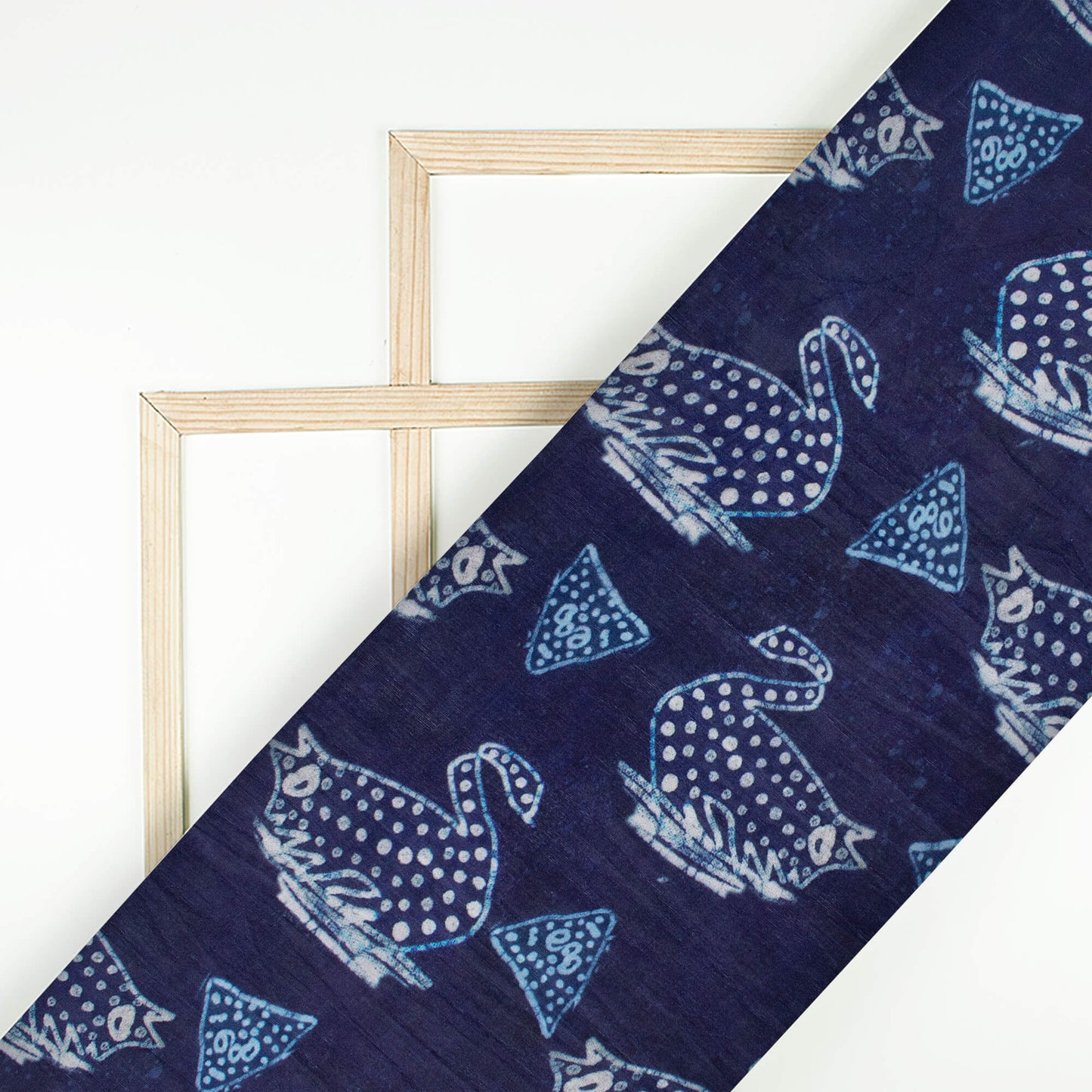 Navy Blue And White Quirky Pattern Digital Print Viscose Uppada Silk Fabric