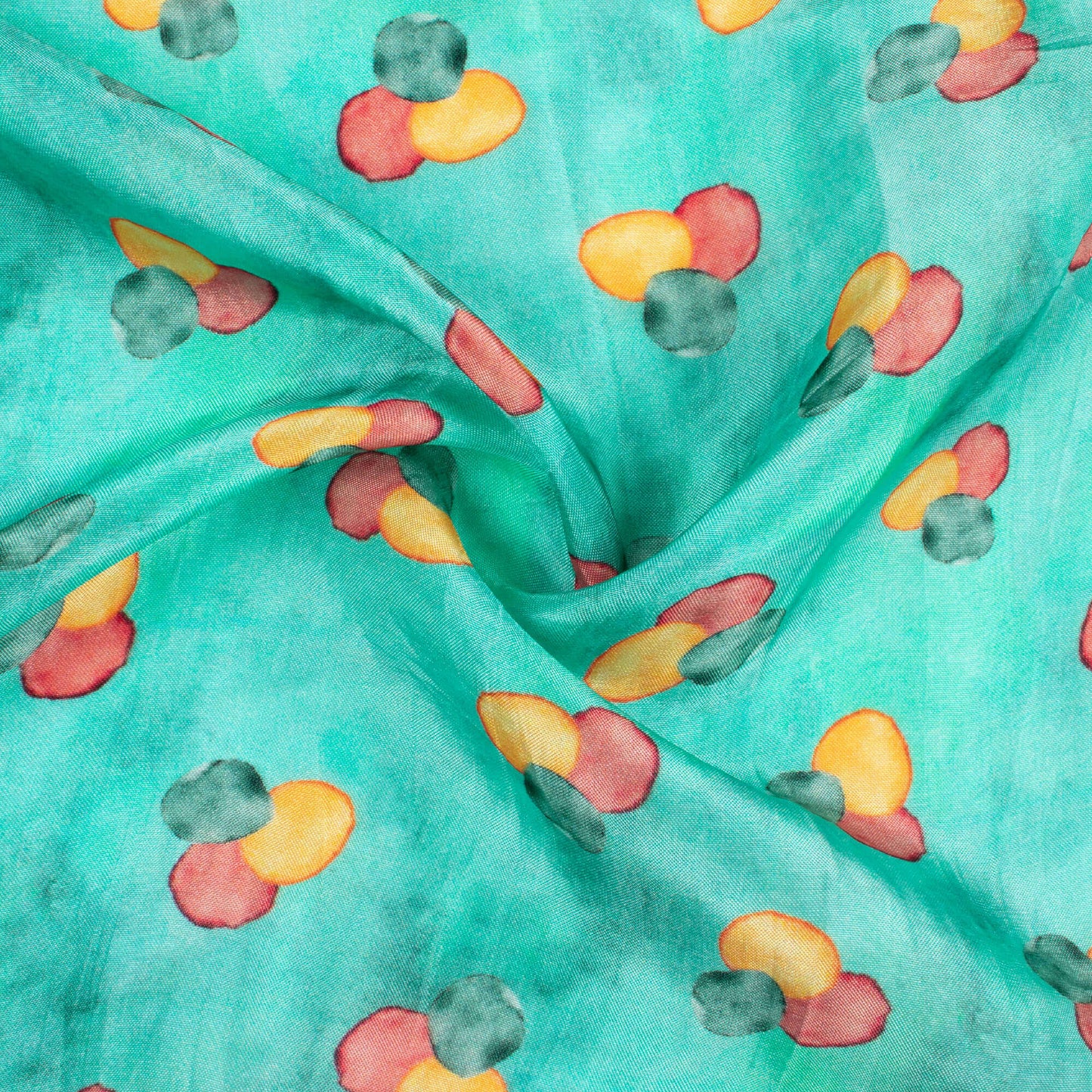 Aqua Blue And Orange Quirky Pattern Digital Print Viscose Uppada Silk Fabric