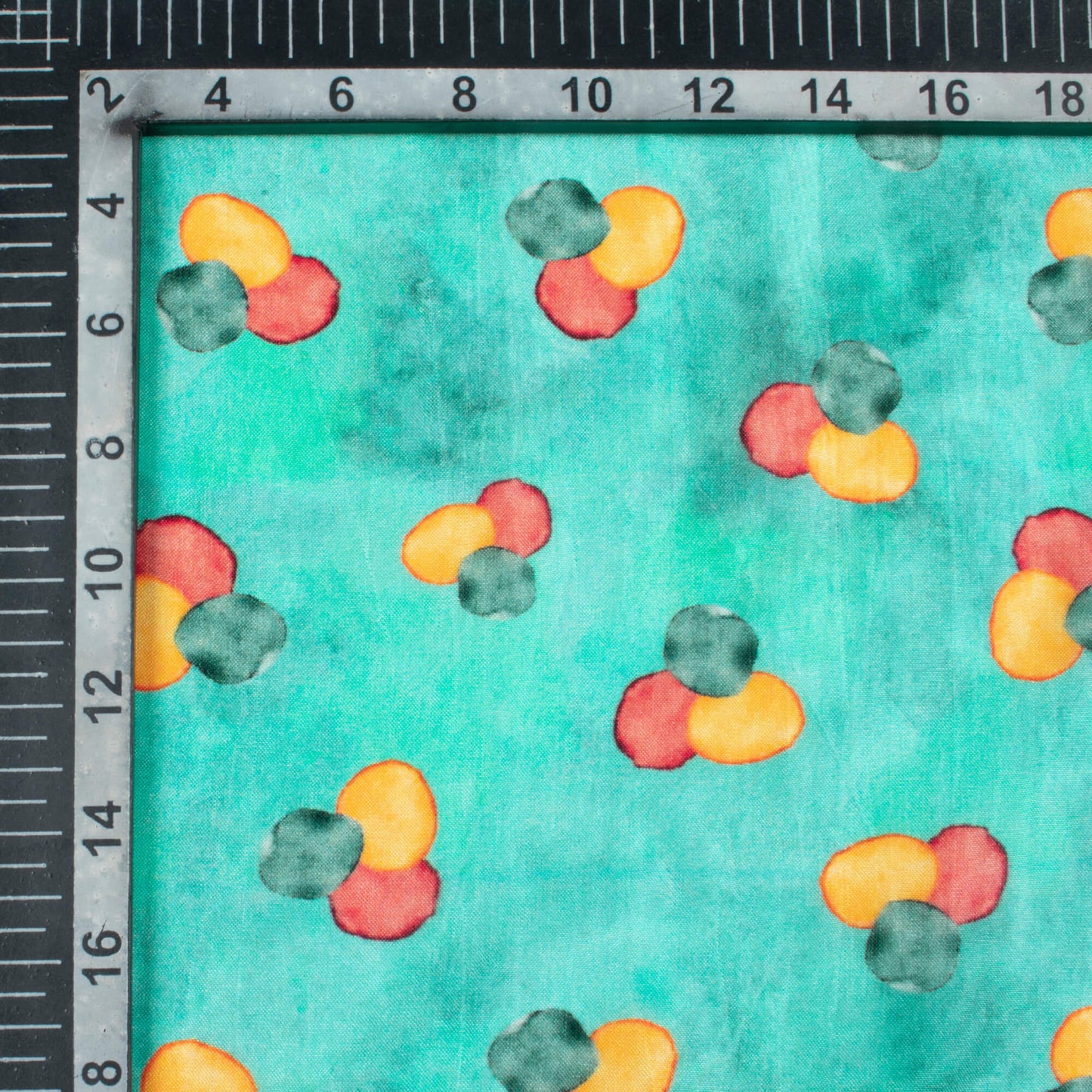 Aqua Blue And Orange Quirky Pattern Digital Print Viscose Uppada Silk Fabric
