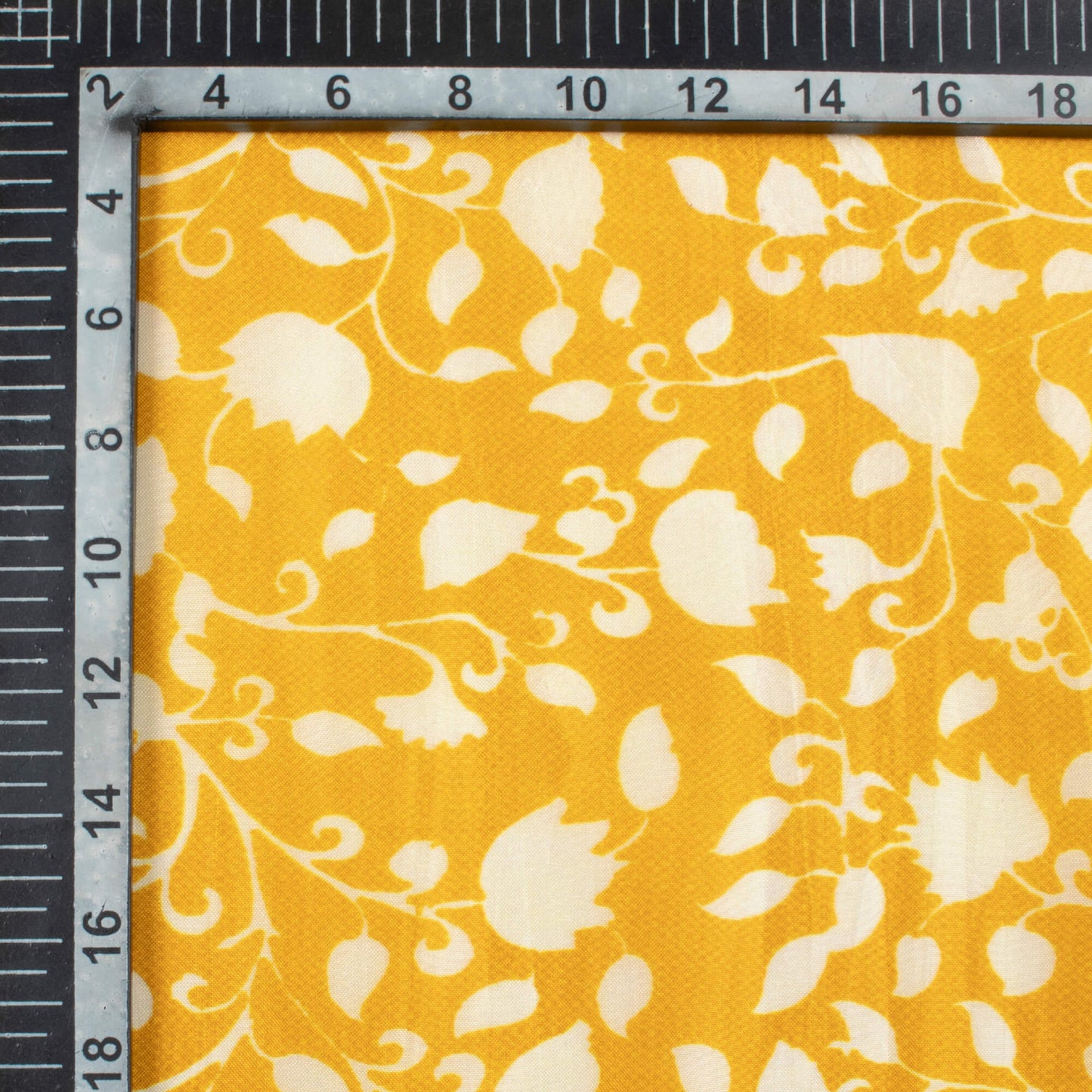 Ochre Yellow And Off White Leaf Pattern Digital Print Viscose Uppada Silk Fabric