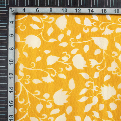 Ochre Yellow And Off White Leaf Pattern Digital Print Viscose Uppada Silk Fabric