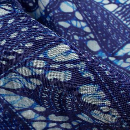 Space Blue And White Traditional Pattern Digital Print Viscose Uppada Silk Fabric