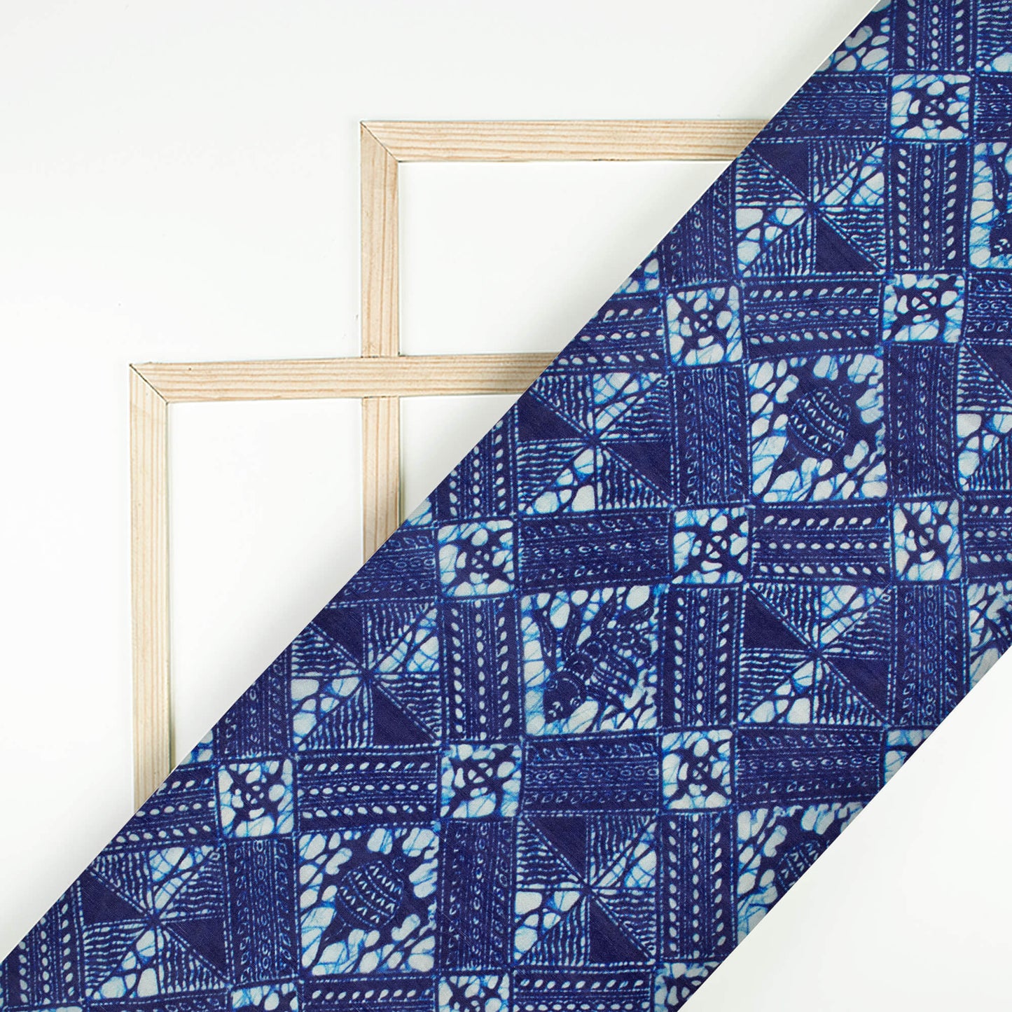 Space Blue And White Traditional Pattern Digital Print Viscose Uppada Silk Fabric