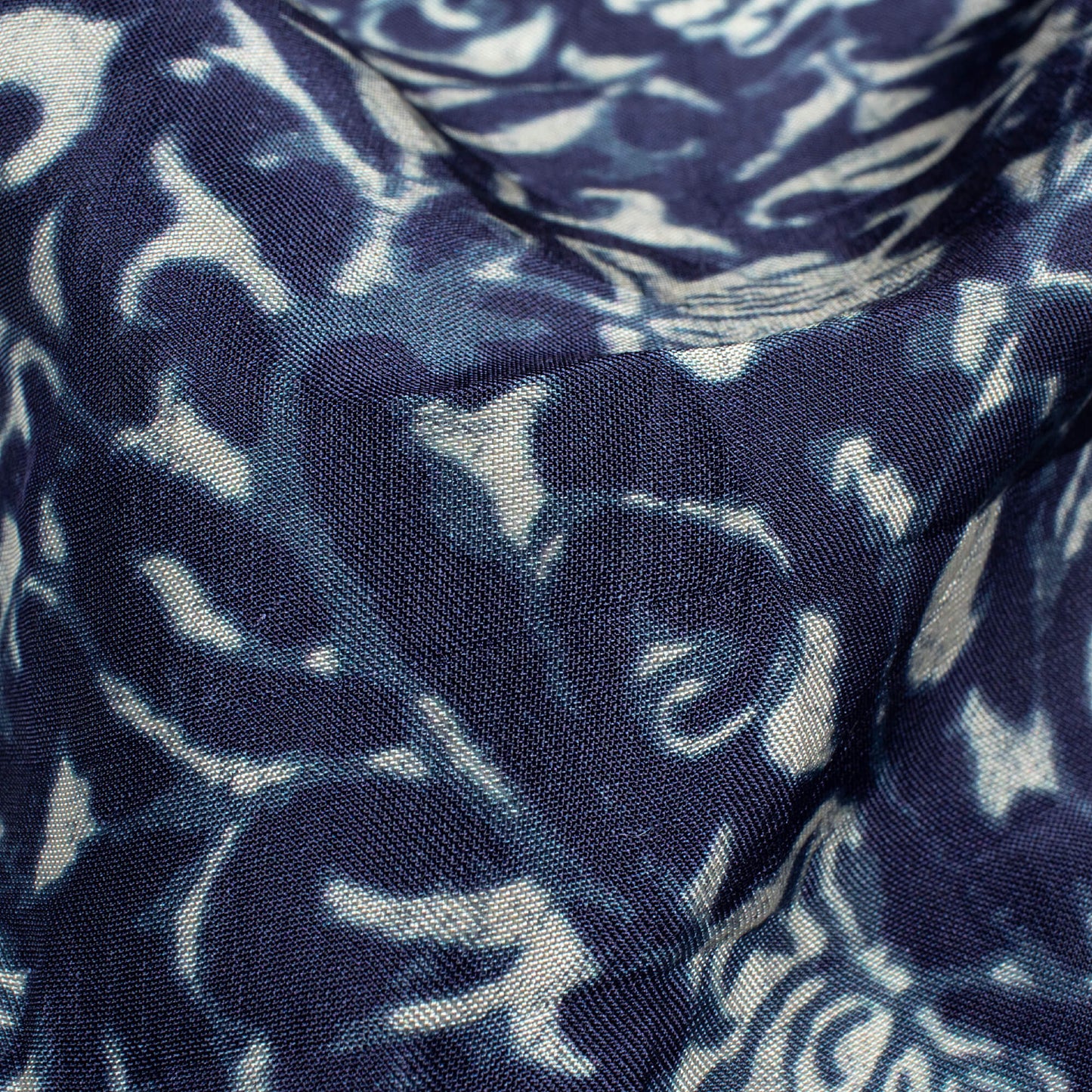 Navy Blue And Bright White Floral Pattern Digital Print Viscose Uppada Silk Fabric