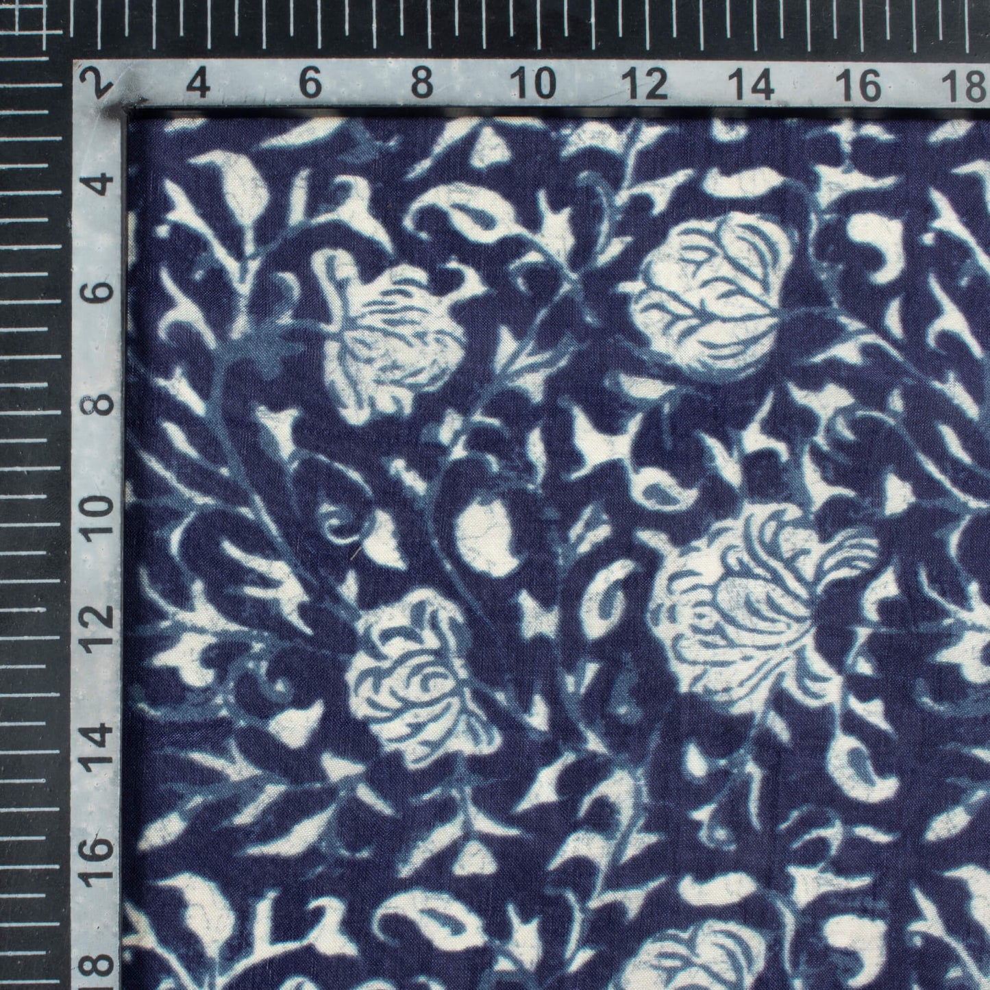 Navy Blue And Bright White Floral Pattern Digital Print Viscose Uppada Silk Fabric