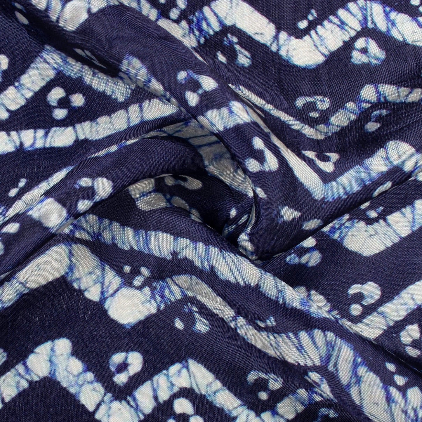 Navy Blue And White Chevron Pattern Digital Print Viscose Uppada Silk Fabric