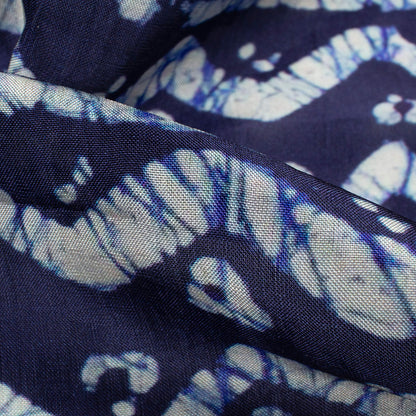 Navy Blue And White Chevron Pattern Digital Print Viscose Uppada Silk Fabric