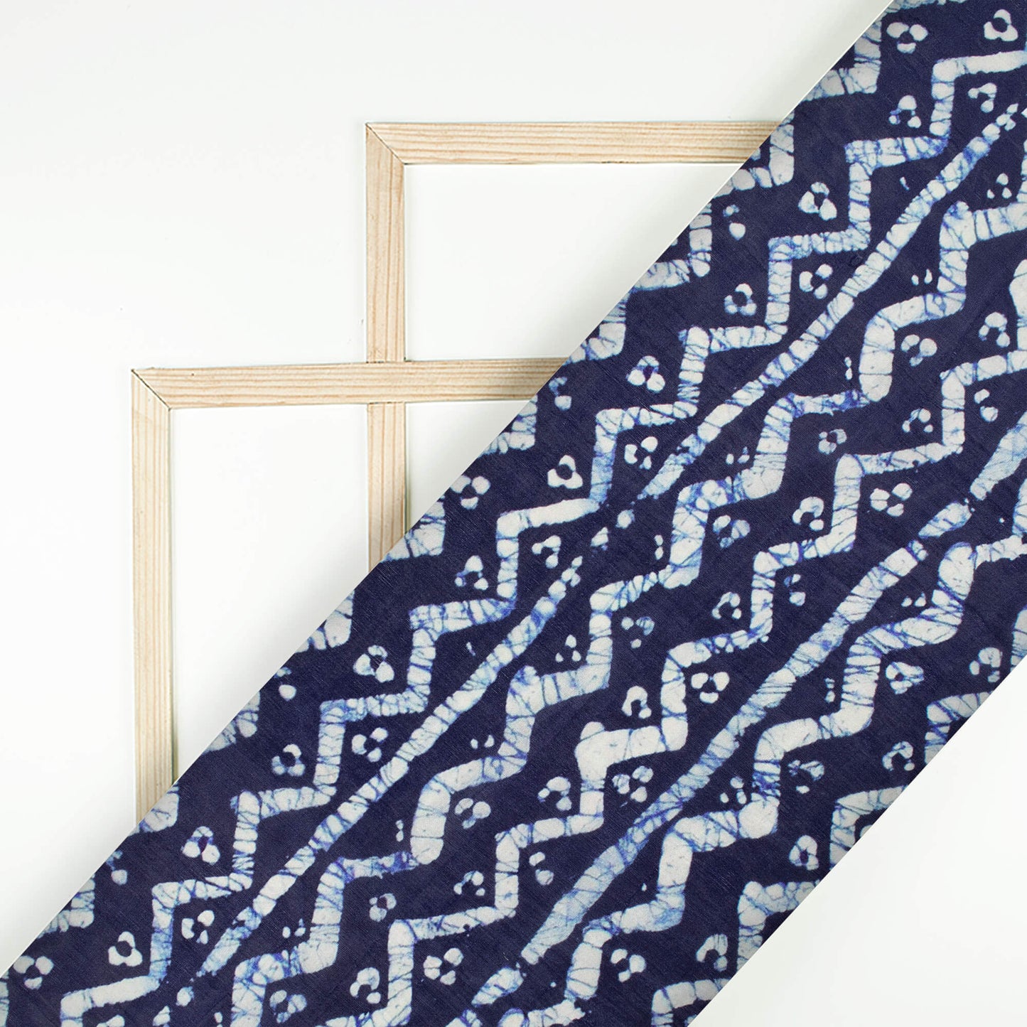 Navy Blue And White Chevron Pattern Digital Print Viscose Uppada Silk Fabric