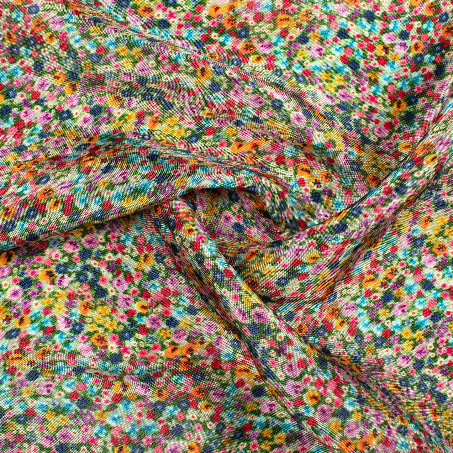 Forest Green And Taffy Pink Floral Pattern Digital Print Viscose Uppada Silk Fabric