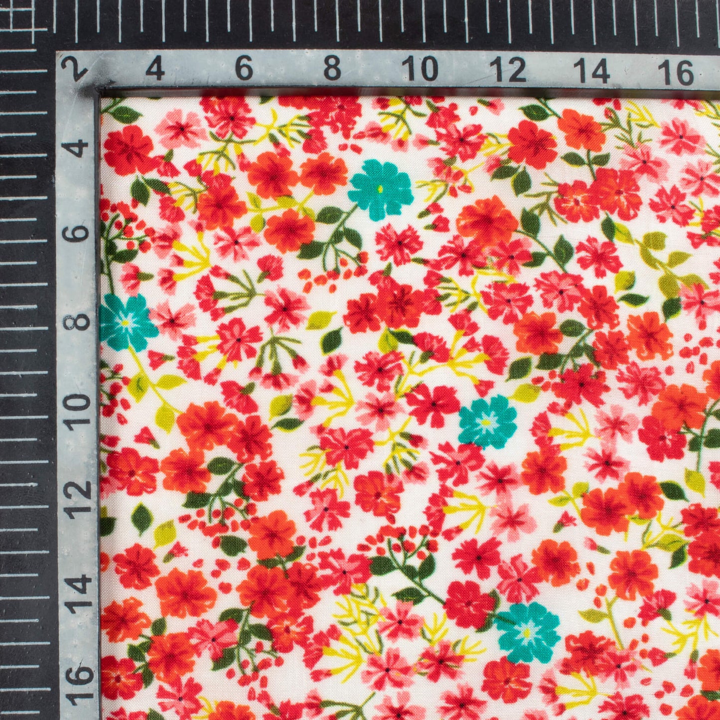 Vermilion Red And Pine Green Floral Pattern Digital Print Viscose Uppada Silk Fabric