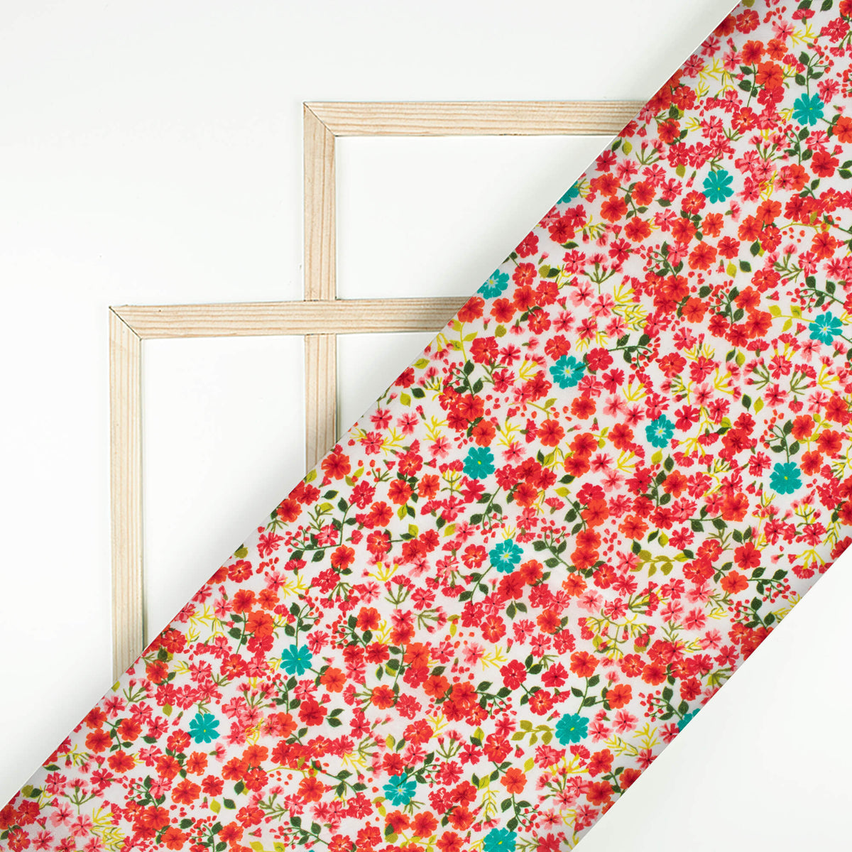 Vermilion Red And Pine Green Floral Pattern Digital Print Viscose Uppada Silk Fabric