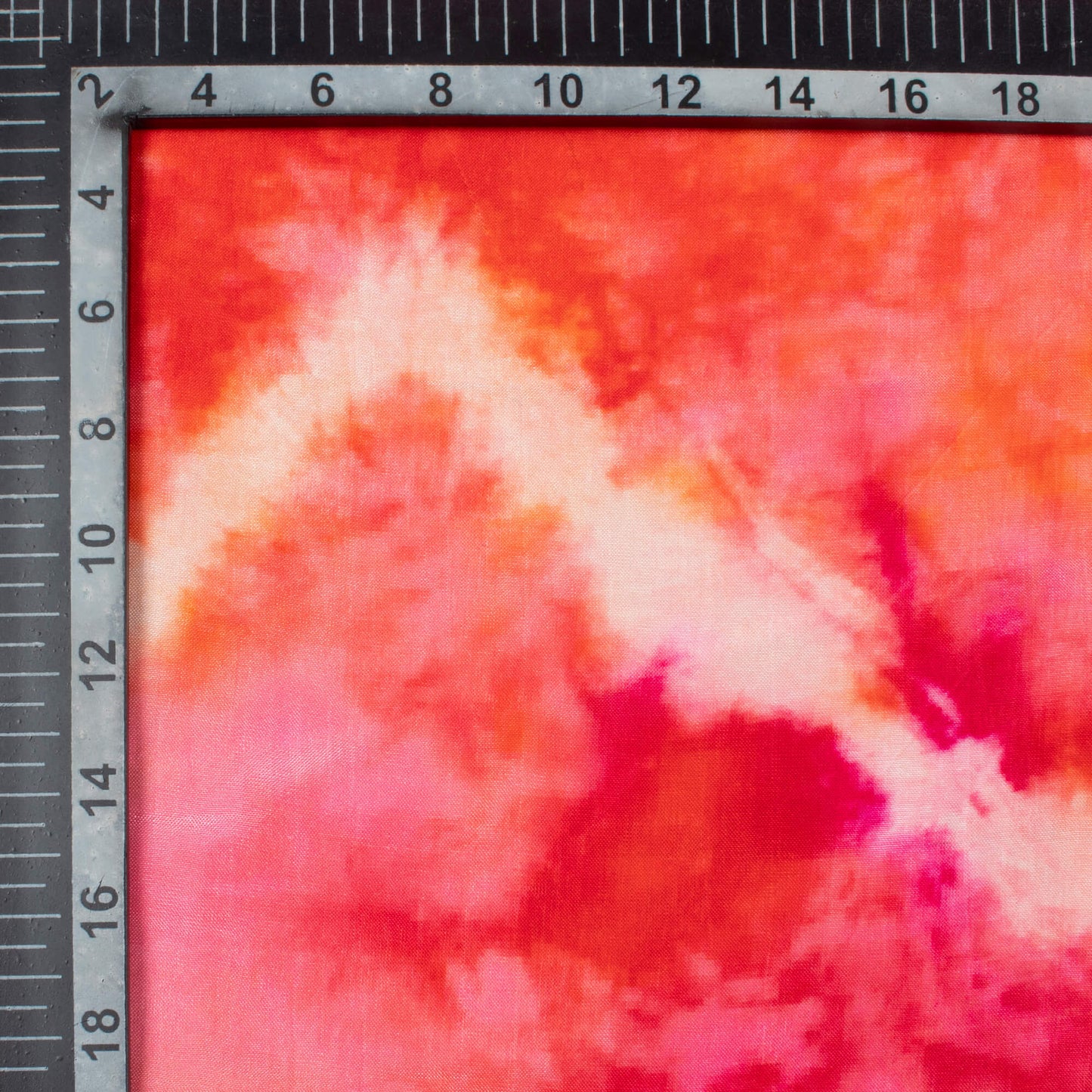 Taffy Pink And Vermilion Red Tie And Dye Pattern Digital Print Viscose Uppada Silk Fabric