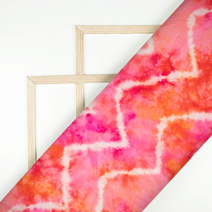 Taffy Pink And Vermilion Red Tye And Dye Pattern Digital Print Viscose Uppada Silk Fabric