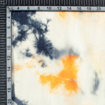 Ochre Orange And Off White Tye And Dye  Pattern Digital Print Viscose Uppada Silk Fabric