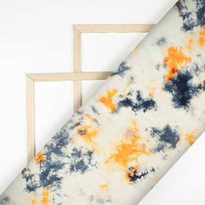 Ochre Orange And Off White Tye And Dye  Pattern Digital Print Viscose Uppada Silk Fabric