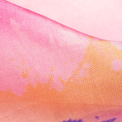 Taffy Pink And Grape Purple Tye And Dye Pattern Digital Print Viscose Uppada Silk Fabric
