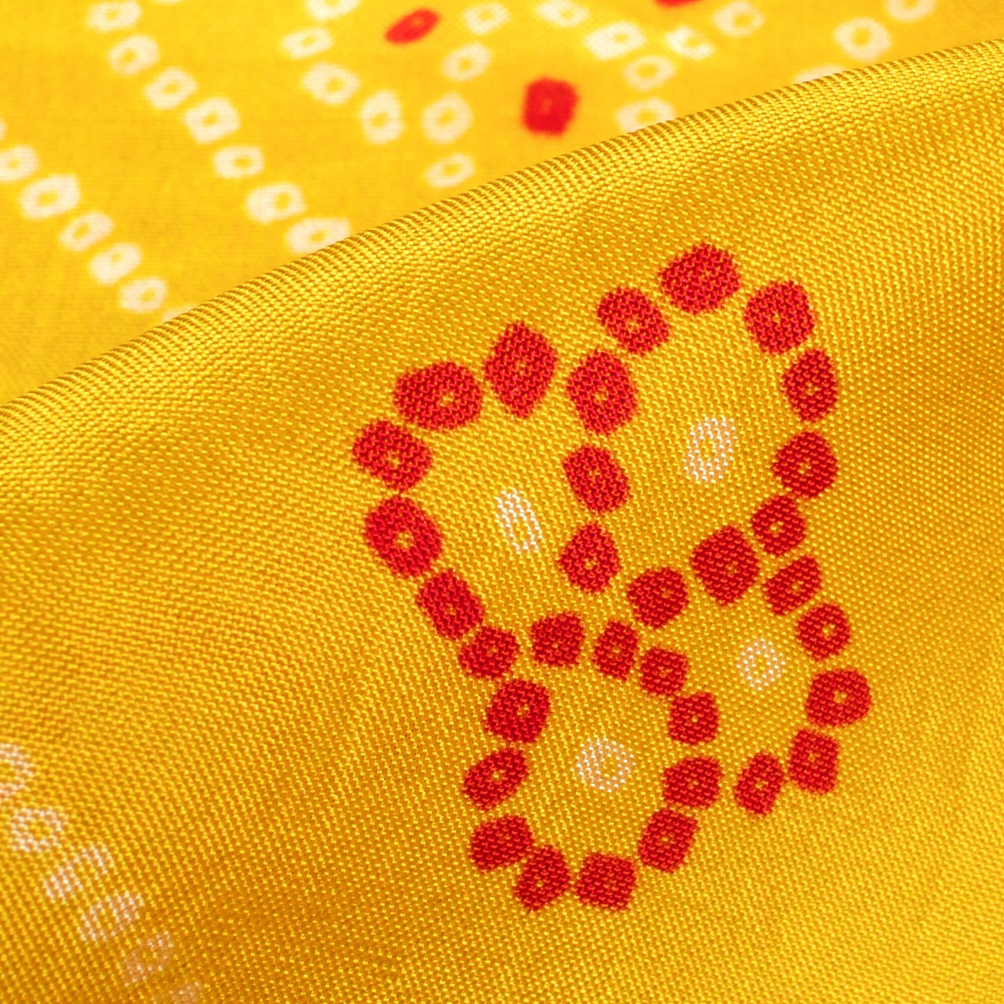 Medallion Yellow And Maroon Bandhani Pattern Digital Print Viscose Uppada Silk Fabric