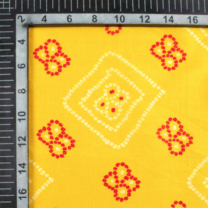 Medallion Yellow And Maroon Bandhanii Pattern Digital Print Viscose Uppada Silk Fabric