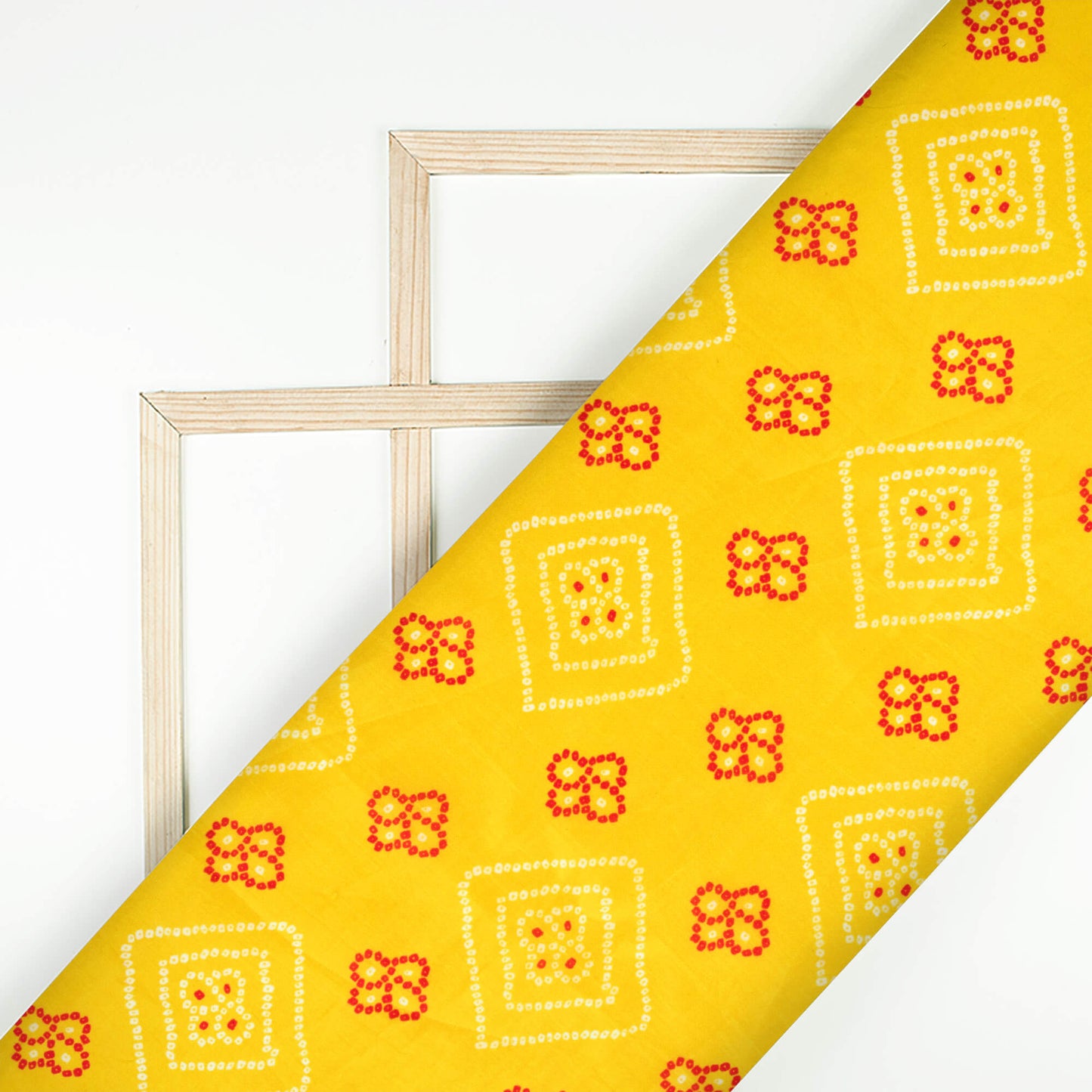 Medallion Yellow And Maroon Bandhani Pattern Digital Print Viscose Uppada Silk Fabric