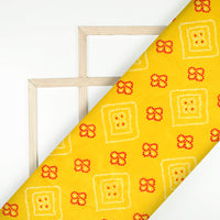 Medallion Yellow And Maroon Bandhanii Pattern Digital Print Viscose Uppada Silk Fabric