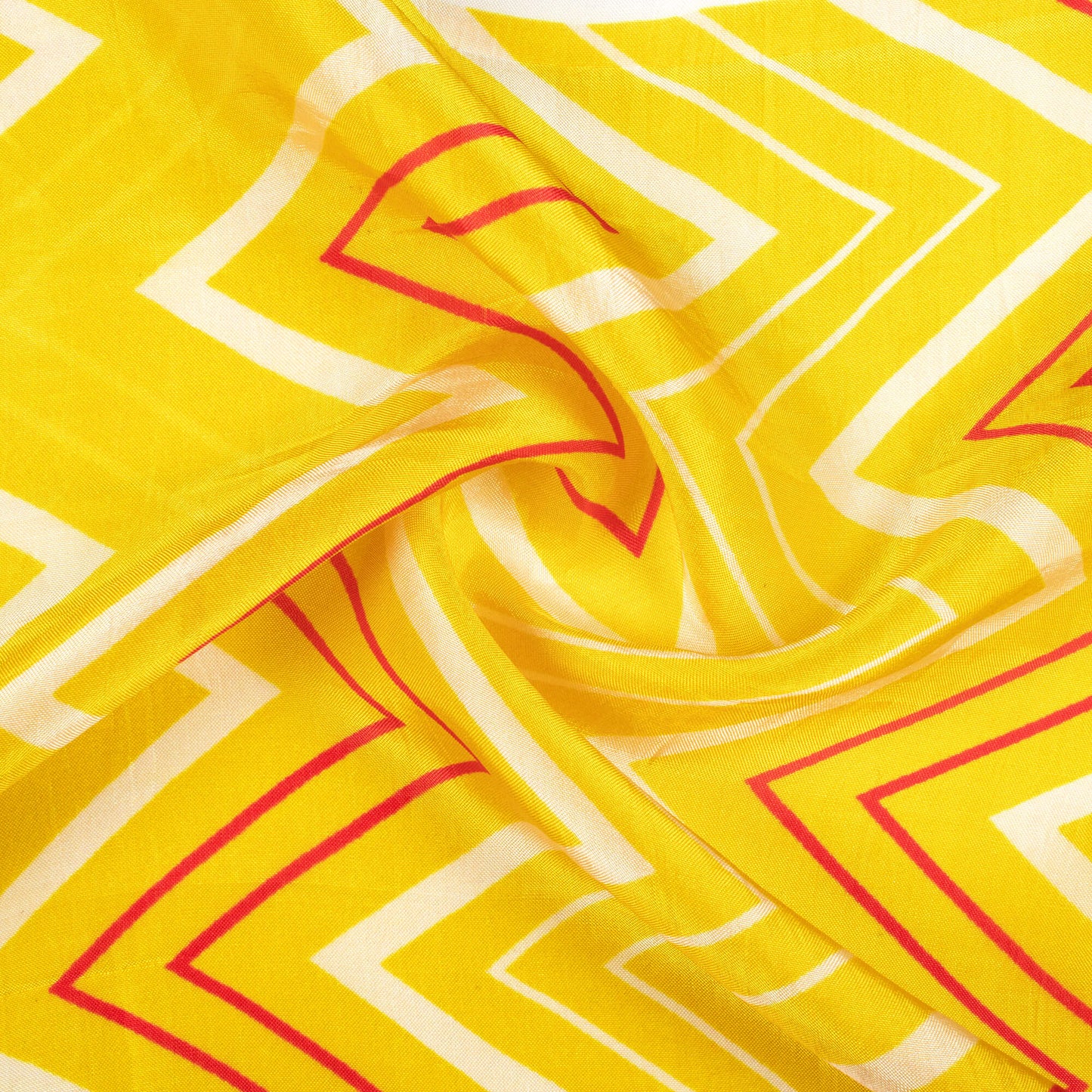 Medallion Yellow And Maroon Chevron Pattern Digital Print Viscose Uppada Silk Fabric