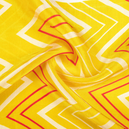 Medallion Yellow And Maroon Chevron Pattern Digital Print Viscose Uppada Silk Fabric