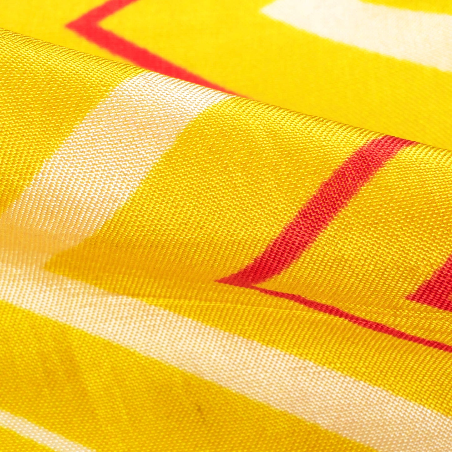 Medallion Yellow And Maroon Chevron Pattern Digital Print Viscose Uppada Silk Fabric