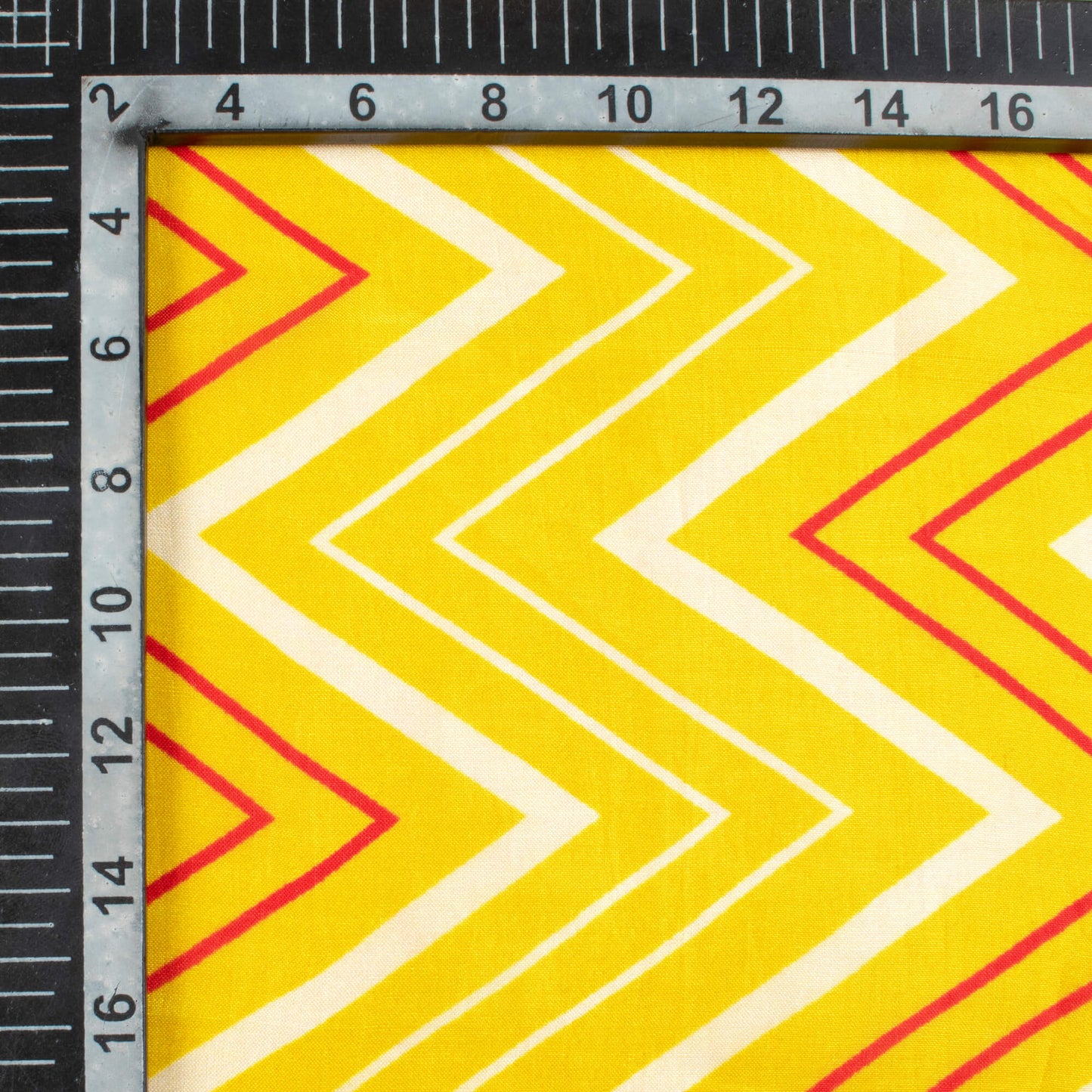 Medallion Yellow And Maroon Chevron Pattern Digital Print Viscose Uppada Silk Fabric