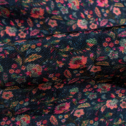 Dark Prussian Blue And Peach Floral  Pattern Digital Print Viscose Uppada Silk Fabric
