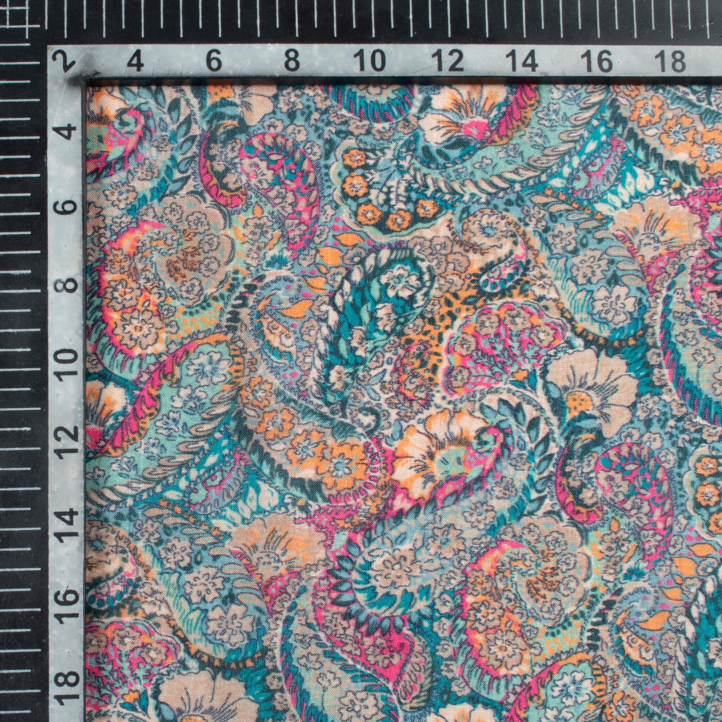 Pine Green And Pink Paisley Pattern Digital Print Viscose Uppada Silk Fabric