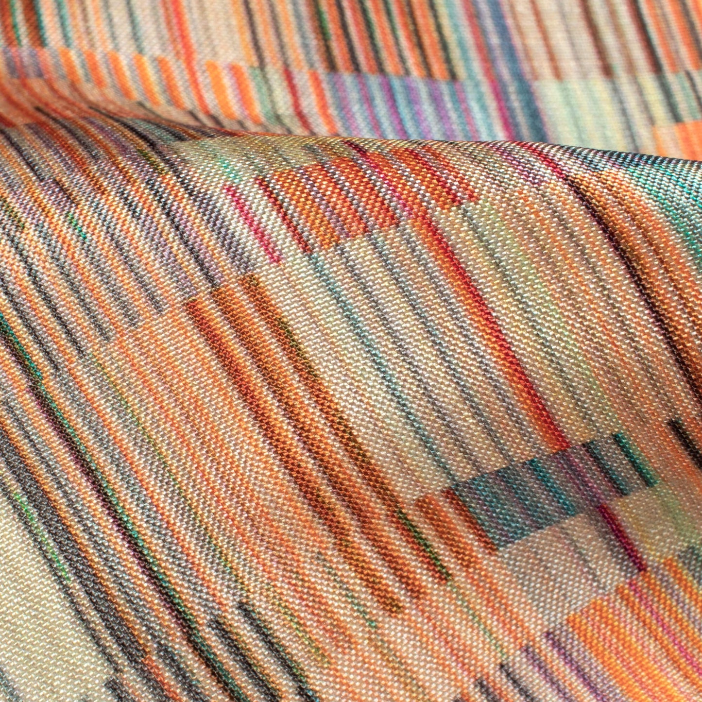 Blaze Orange And Tea Green Geometric Pattern Digital Print Viscose Uppada Silk Fabric