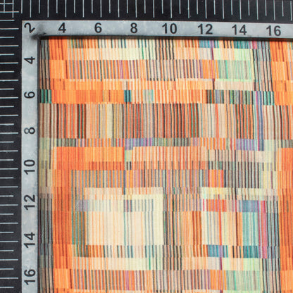 Blaze Orange And Tea Green Geometric Pattern Digital Print Viscose Uppada Silk Fabric
