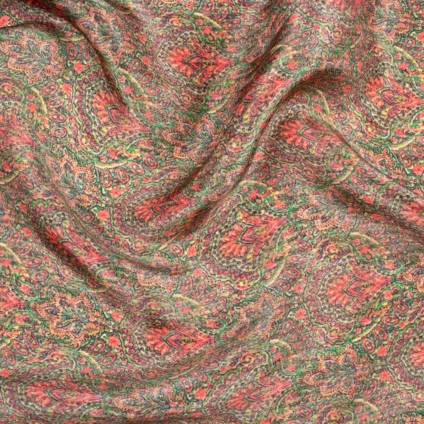 Sea Green And Salmon Pink Ethnic Pattern Digital Print Viscose Uppada Silk Fabric