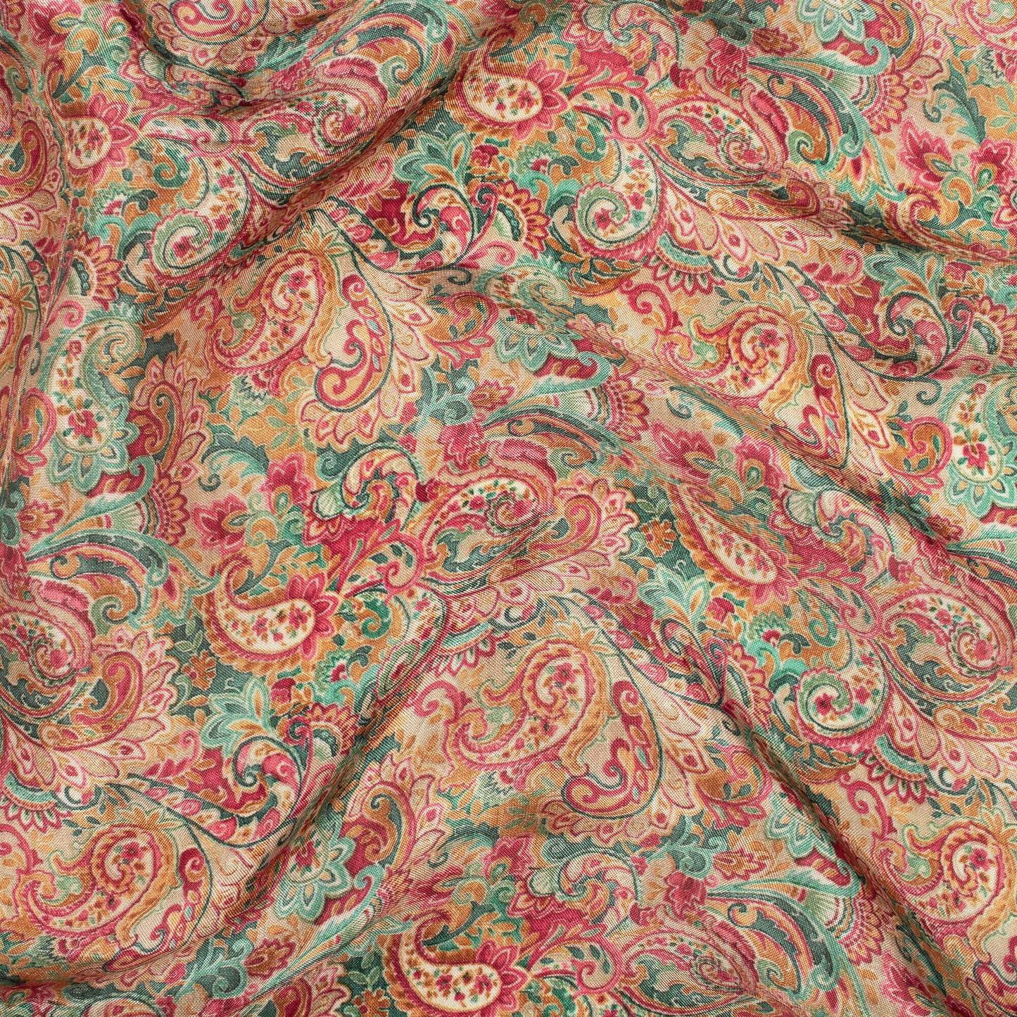 Magenta Purple And Jade Green Ethnic Pattern Digital Print Viscose Uppada Silk Fabric
