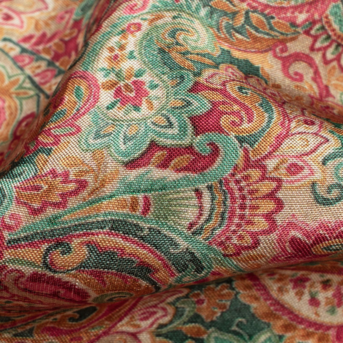 Magenta Purple And Jade Green Ethnic Pattern Digital Print Viscose Uppada Silk Fabric