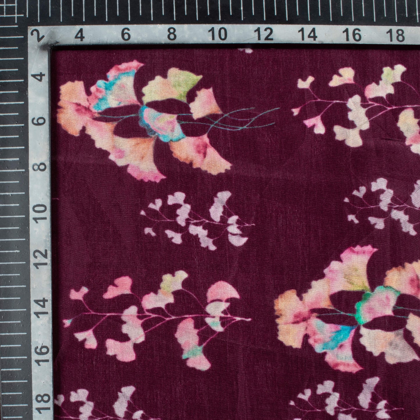 Raisin Purple And Pink Leaf Pattern Digital Print Viscose Uppada Silk Fabric