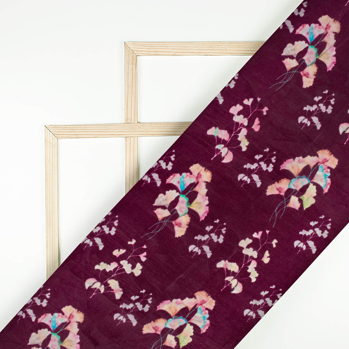 Raisin Purple And Pink Leaf Pattern Digital Print Viscose Uppada Silk Fabric